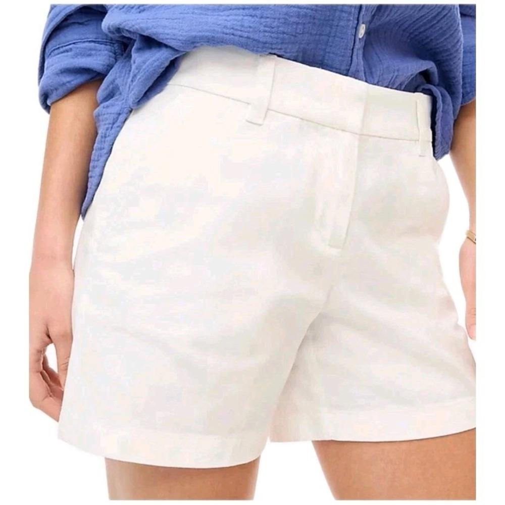 J.CREW Chino Shorts Women Size 8 White 4" Inseam Classic Flat Front Cotton Blend